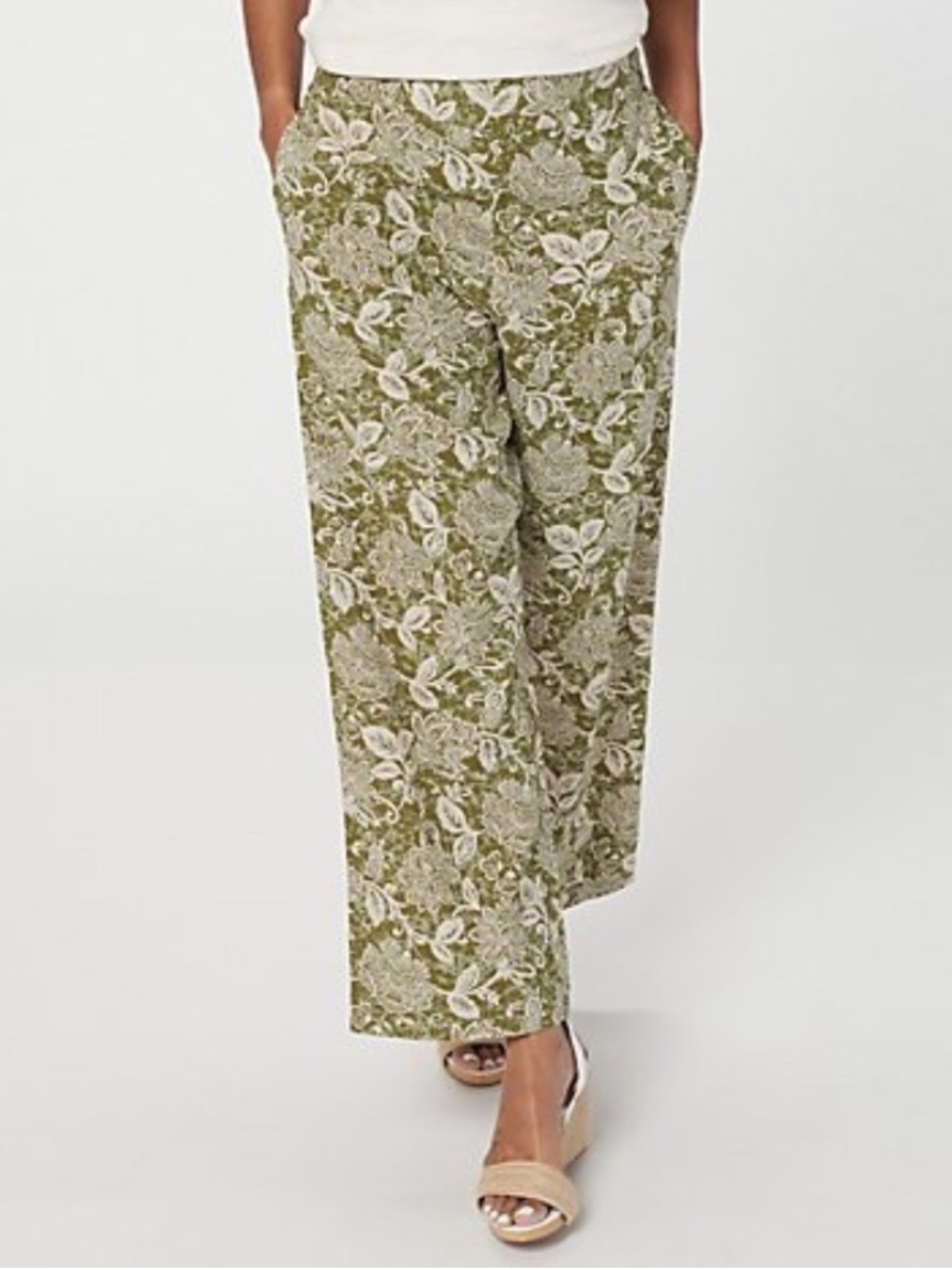 Denim & Co. Naturals XL Jungle Olive Printed Linen Blend Pull-On Ankle Pant NWOT
